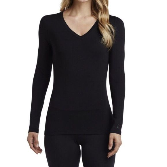 Cuddl Duds Women's Petite Sz XS Black SoftWear with Stretch L/S V-Neck Shirt - Picture 1 of 5